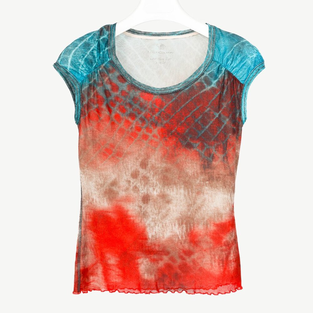 Luisa Cerano Red & Brown Mesh Abstract-Print Top